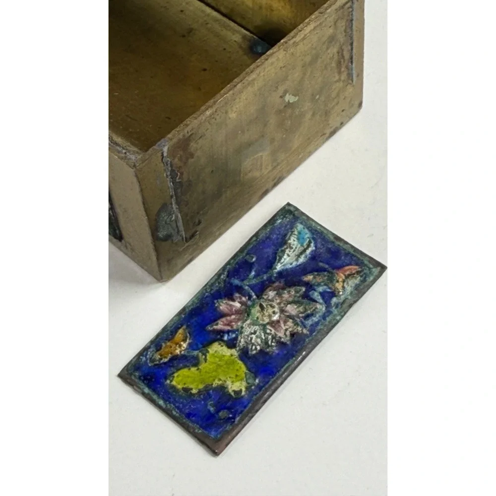 VTG Chinese Cloisonne Copper/Brass Enamel Floral Hinged Trinket Jewelry Box READ